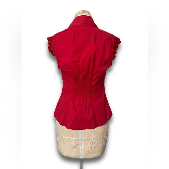 Bebe Red Button Up Ruffle Top - Picture 2 of 6